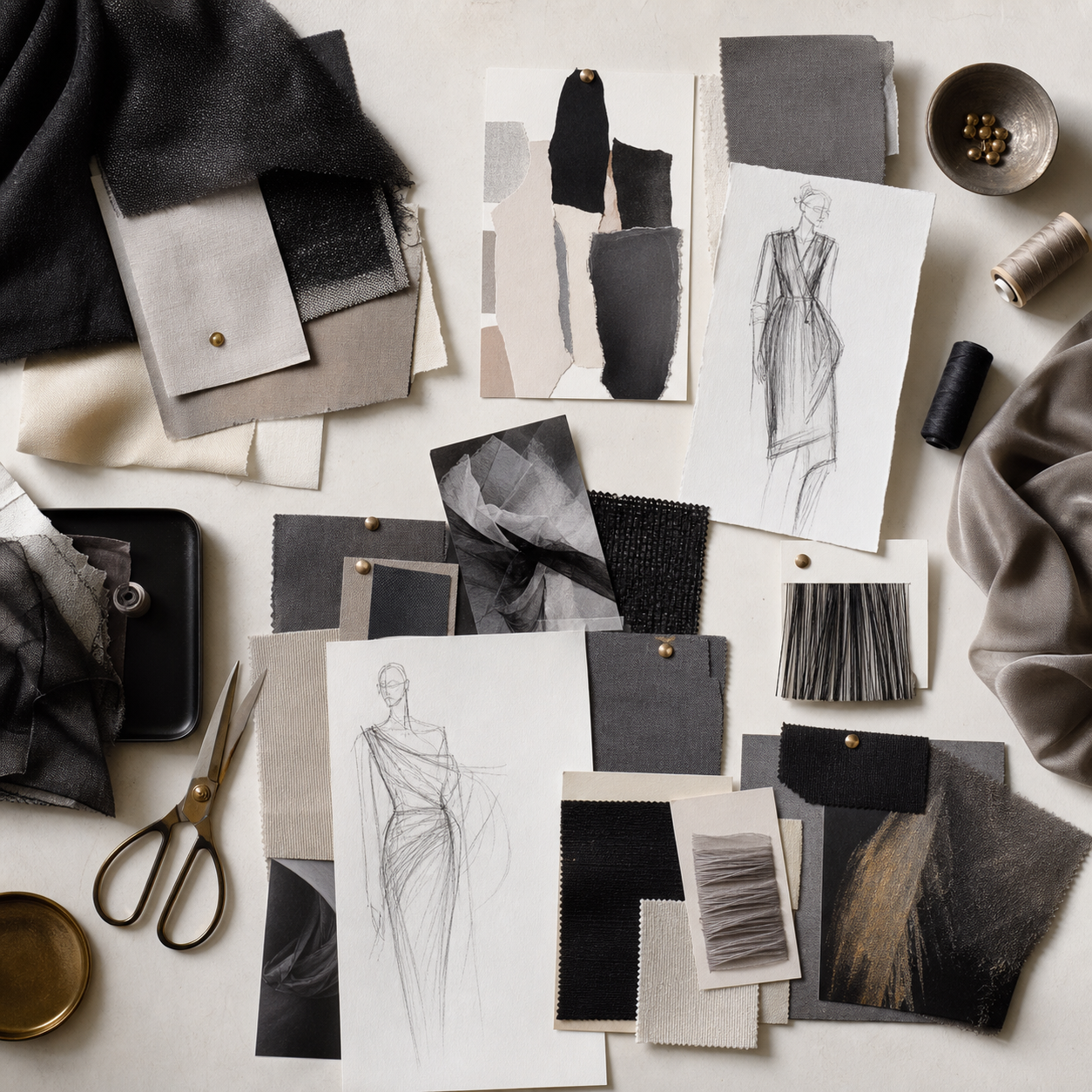 Neutral fashion concept moodboard